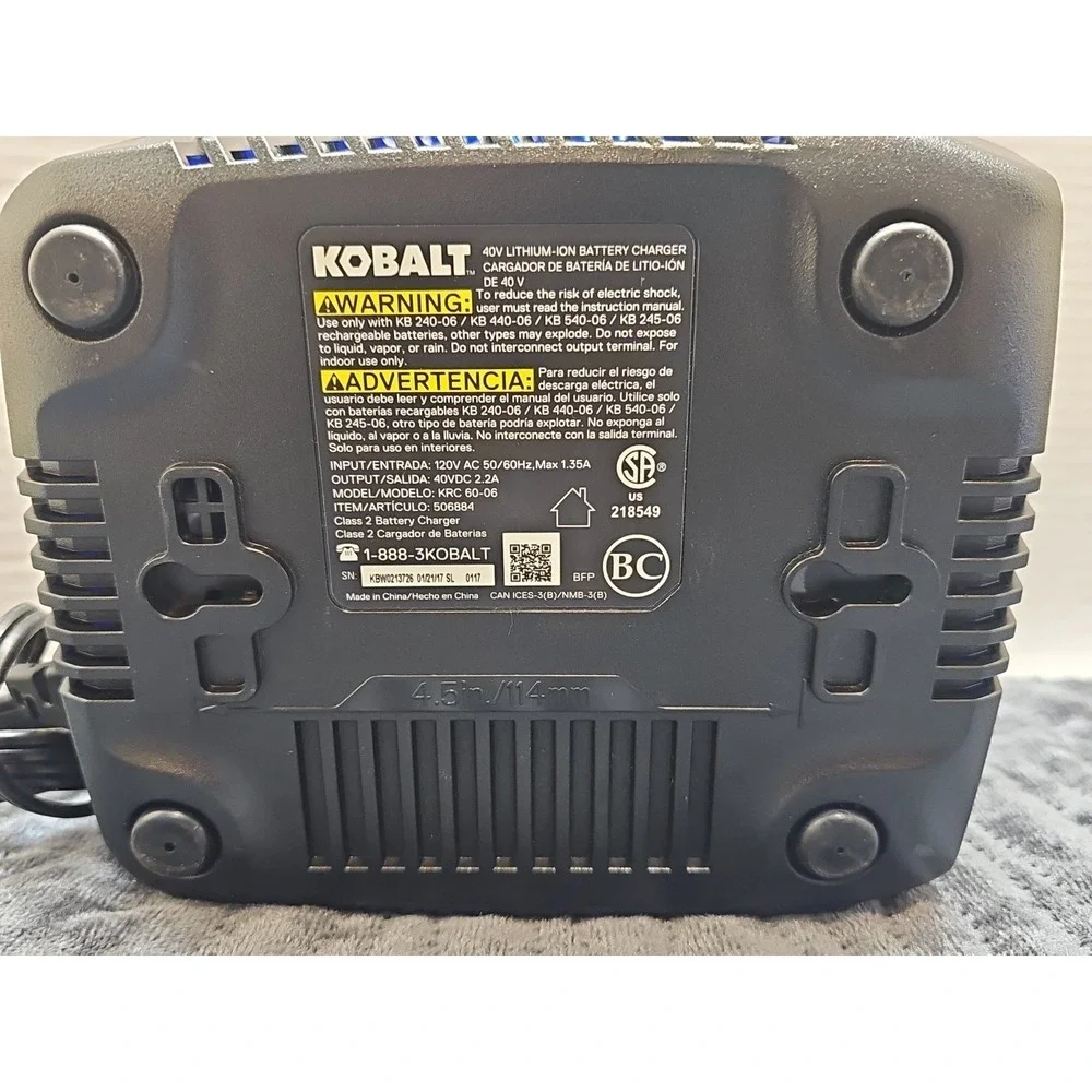 Kobalt 40V Max Lithium Ion Battery Charger Only KRC 60-06 Power Tool Accessory.